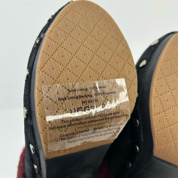UGG Adele Women's Studded Suede Clog Heels Black with Red Fur Size 5 EU 36 - Picture 9 of 13